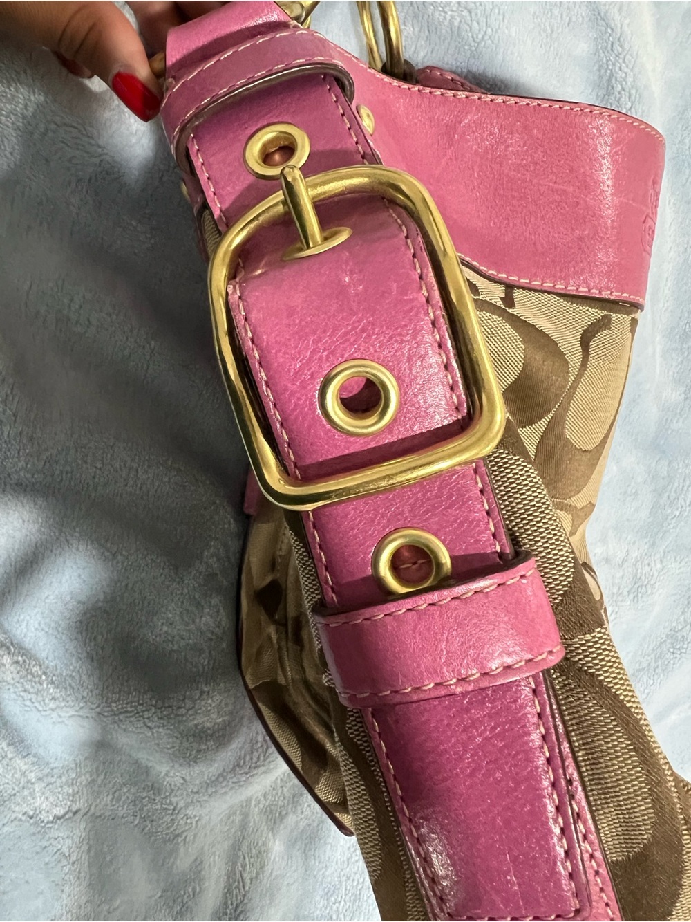Coach Pink Leather-Trim Canvas Belt Bag with Gold Hardware
